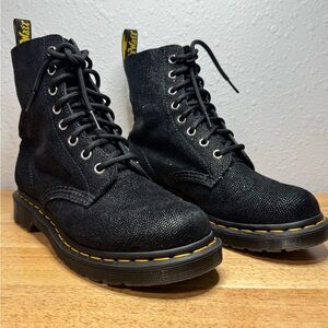 Dr. Martens Pascal 1460 Black Glitter Ray Combat Boots Ladies 7